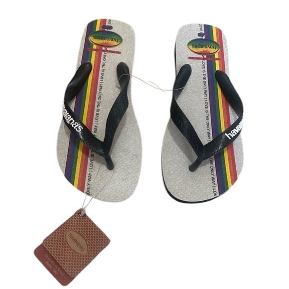 NWT Havaianas Thong Black/Rainbow Stripe Sandals 7/8 - Picture 1 of 9